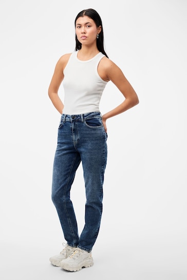 PIECES Blue High Waisted Mom Jeans