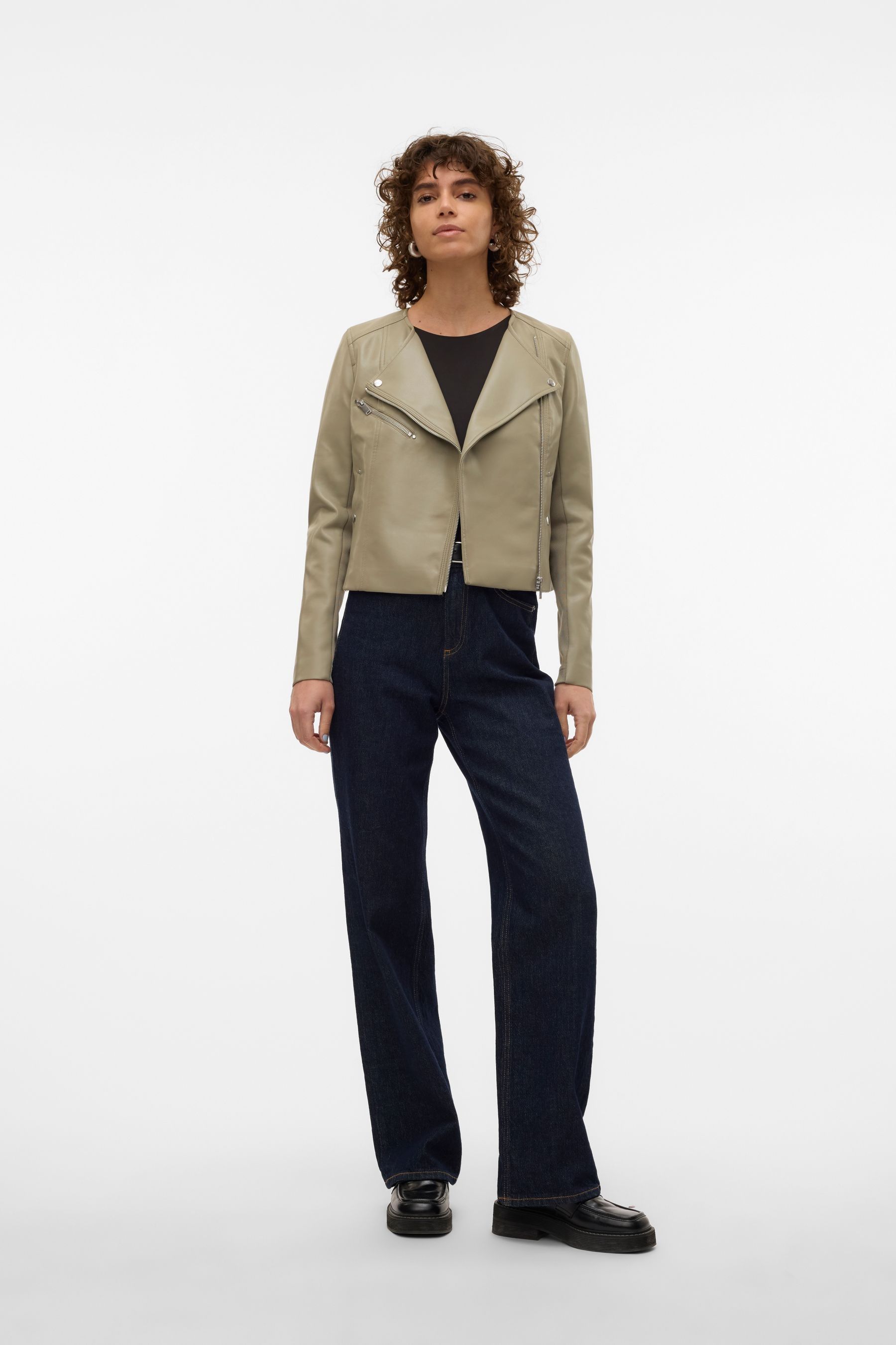 Vero moda green leather jacket new arrivals
