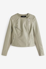 VERO MODA Green Collarless Faux Leather Jacket - Image 6 of 7