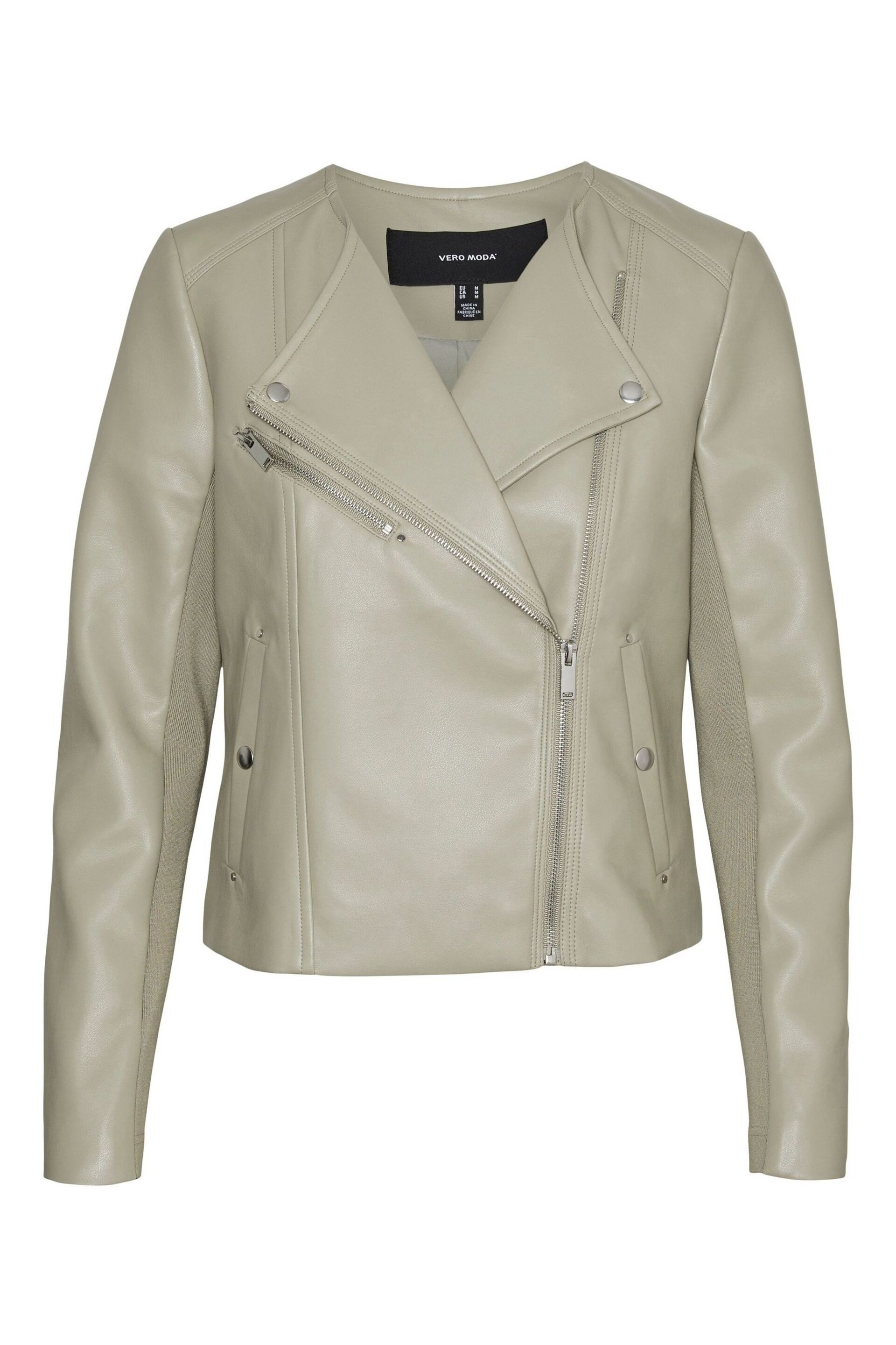 VERO MODA Green Collarless Faux Leather Jacket - Image 7 of 7