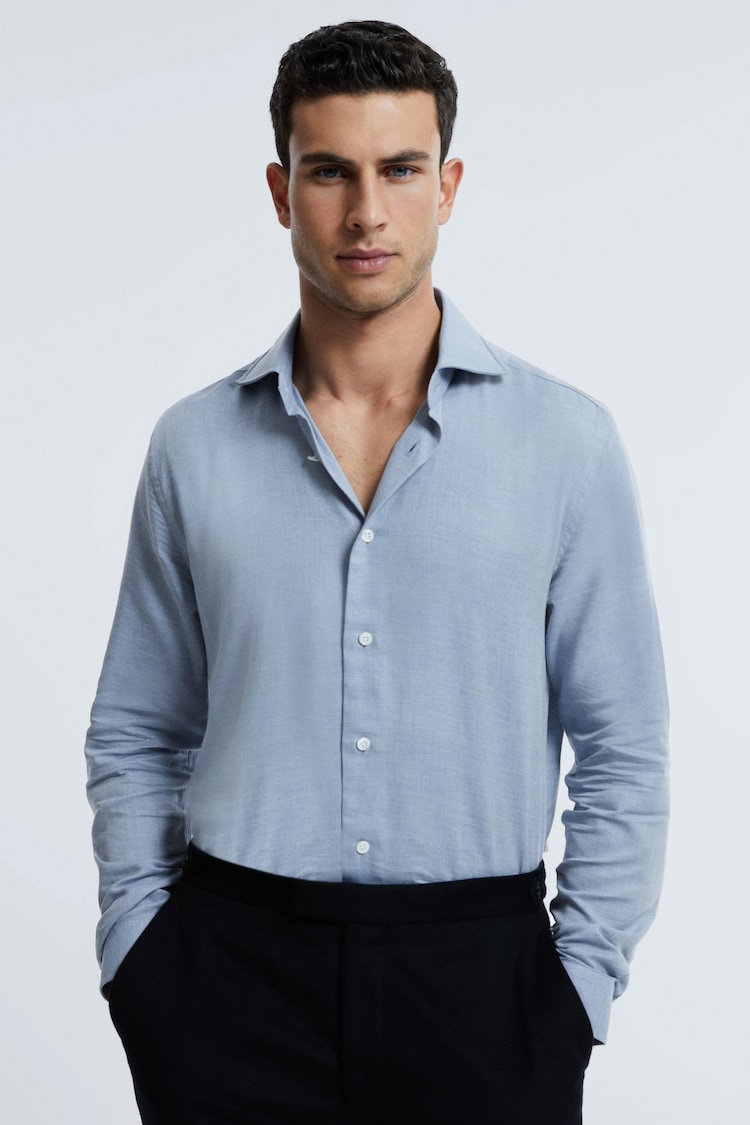 Reiss Soft Blue Croydon Italian Cotton Cashmere Shirt - Image 1 of 6