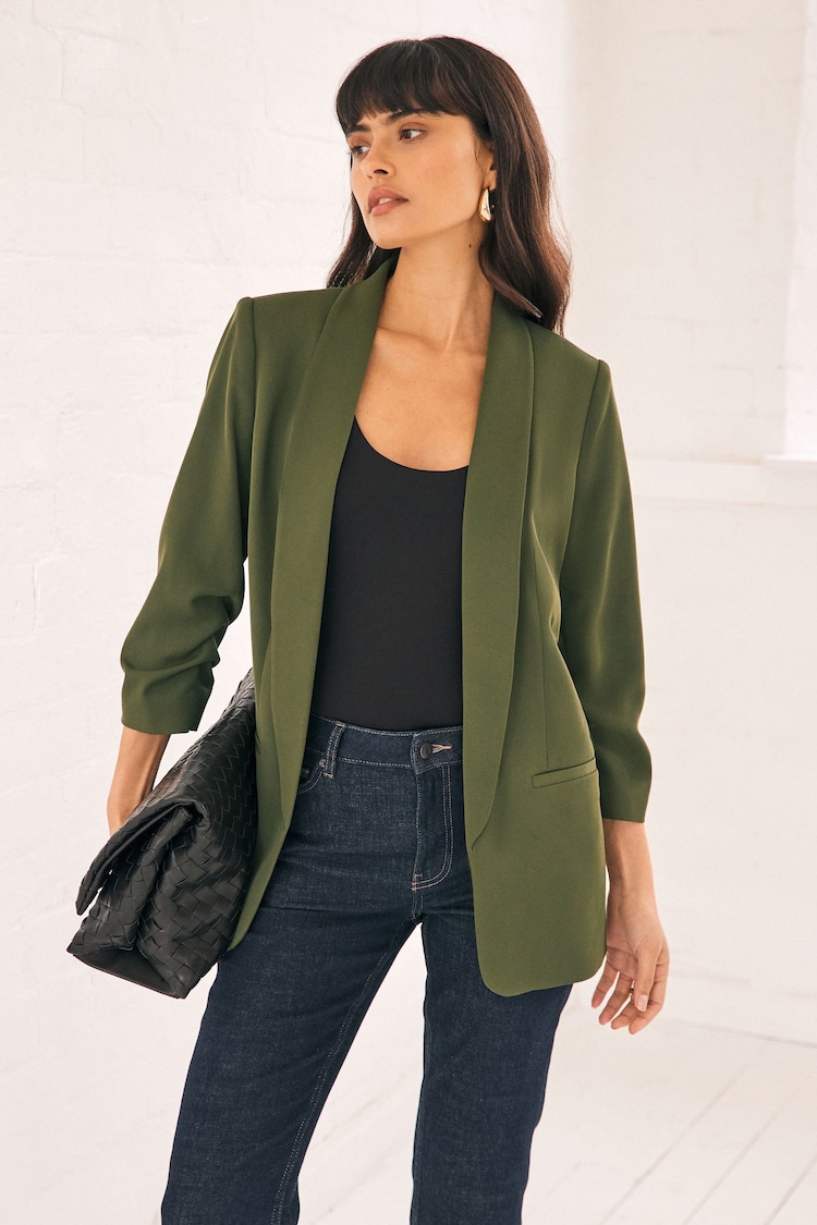 Buy Khaki Green Relaxed Ruched Sleeve Blazer from Next USA