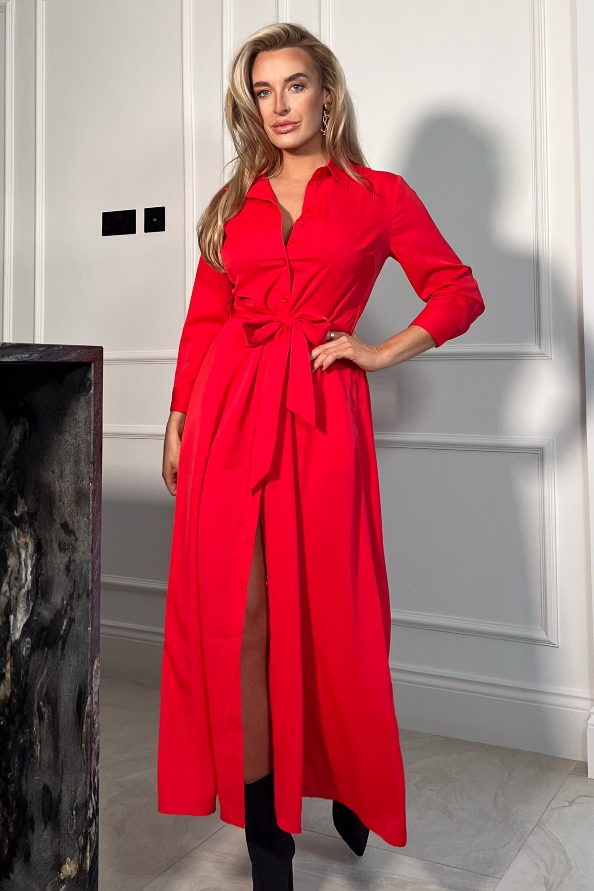 Girl In Mind Red Brielle Shirt Maxi Dress - Image 2 of 4