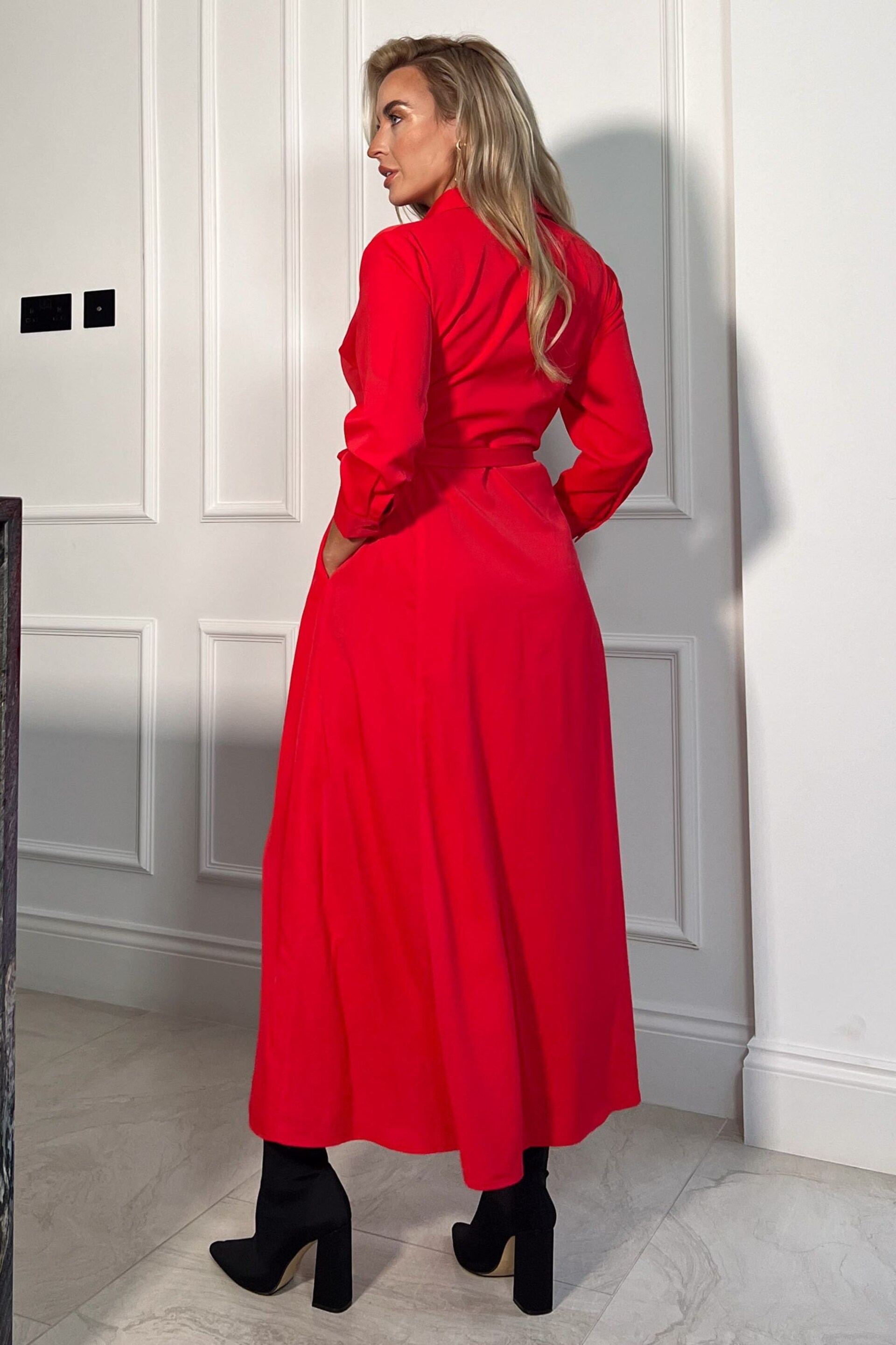 Girl In Mind Red Brielle Shirt Maxi Dress - Image 3 of 4