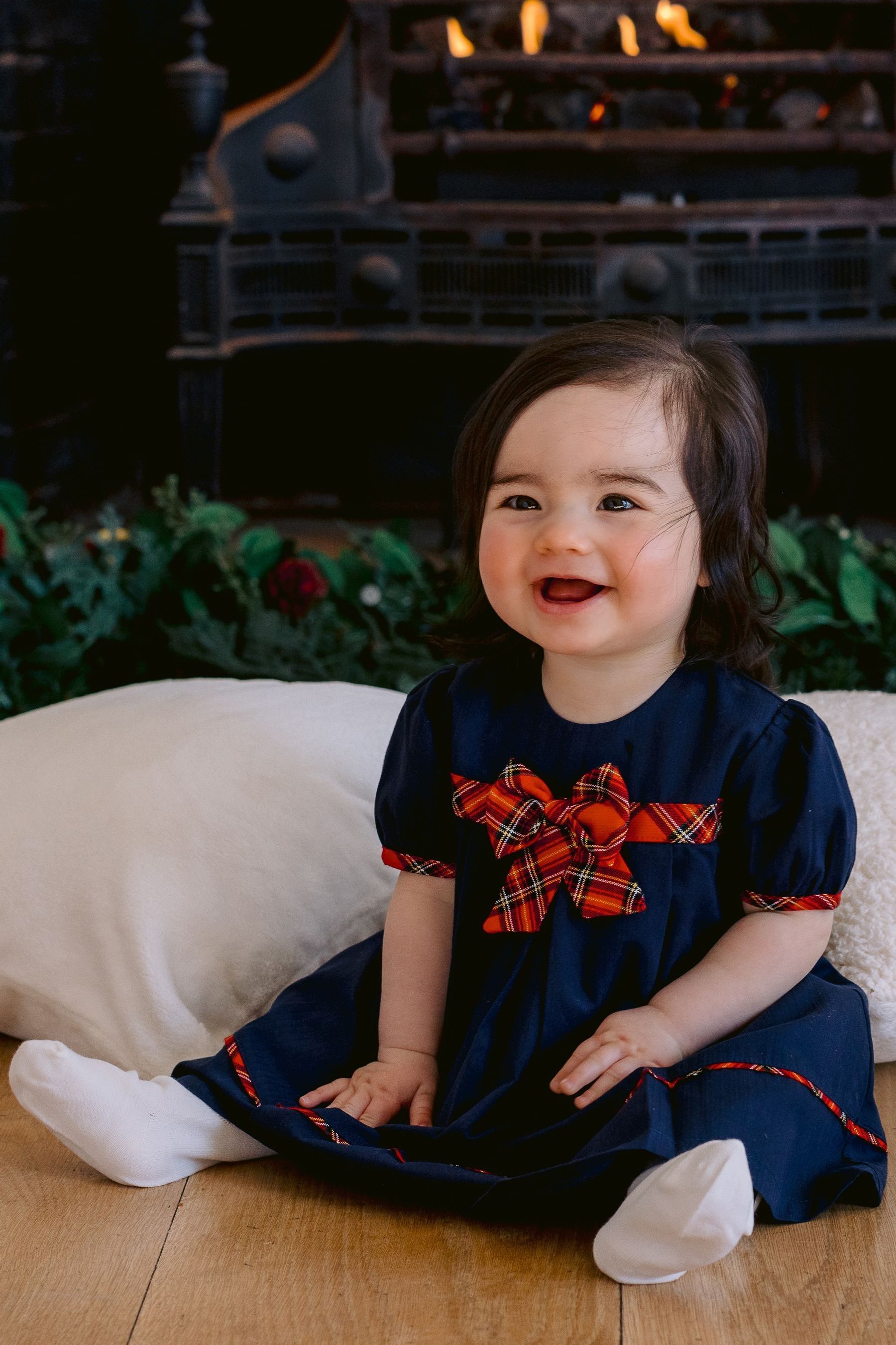 Buy Emile Et Rose Navy Blue Woven Dress Tartan Bow Christmas Set from Next United Arab Emirates