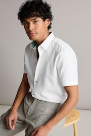 White Regular Fit Trimmed Linen Blend Short Sleeve Shirt - Image 1 of 8