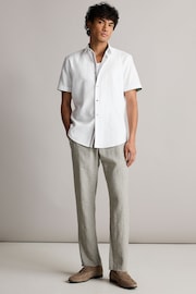 White Regular Fit Trimmed Linen Blend Short Sleeve Shirt - Image 2 of 8