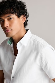White Regular Fit Trimmed Linen Blend Short Sleeve Shirt - Image 4 of 8