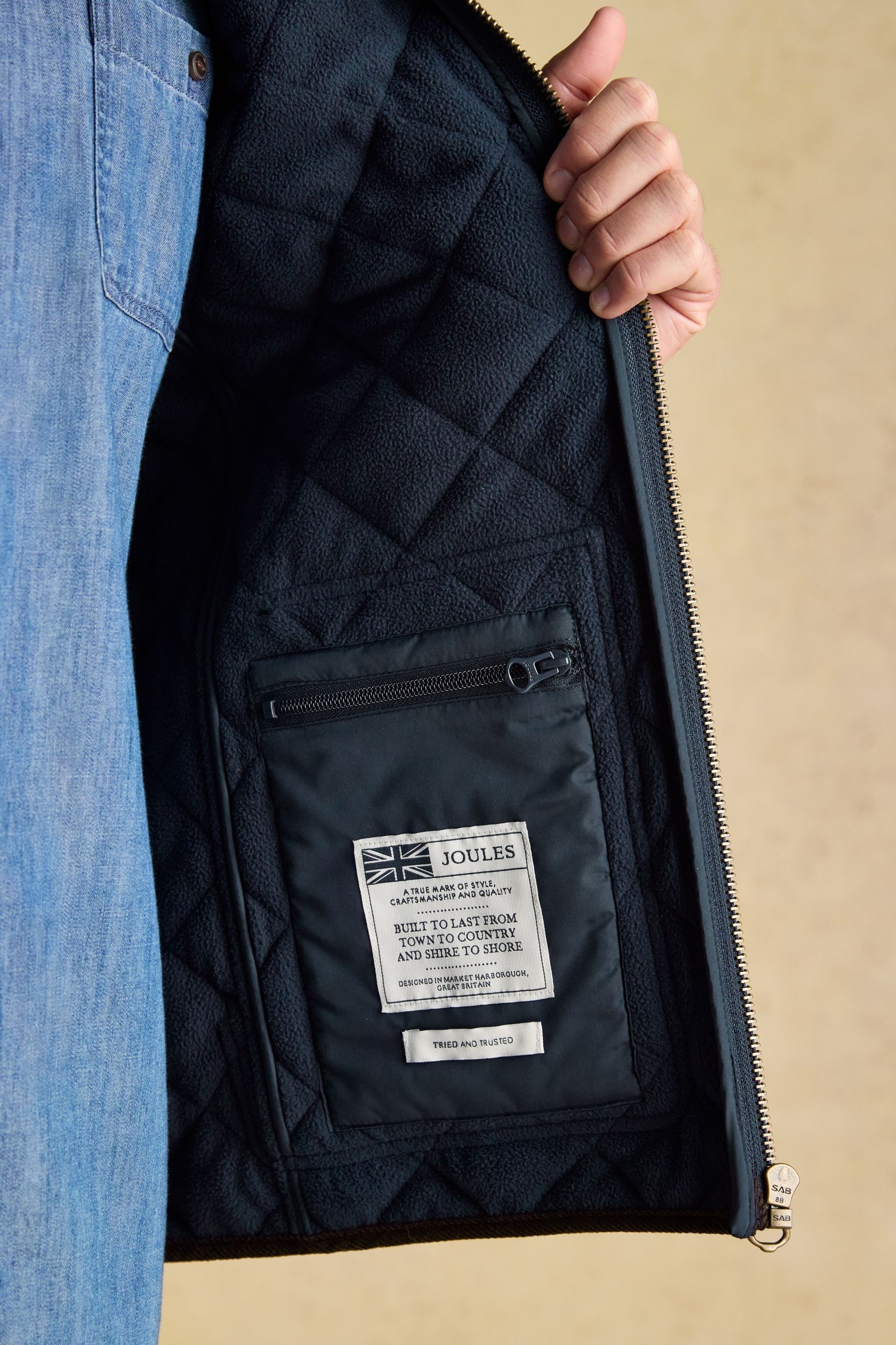 Joules hawksfield quilted jacket navy top