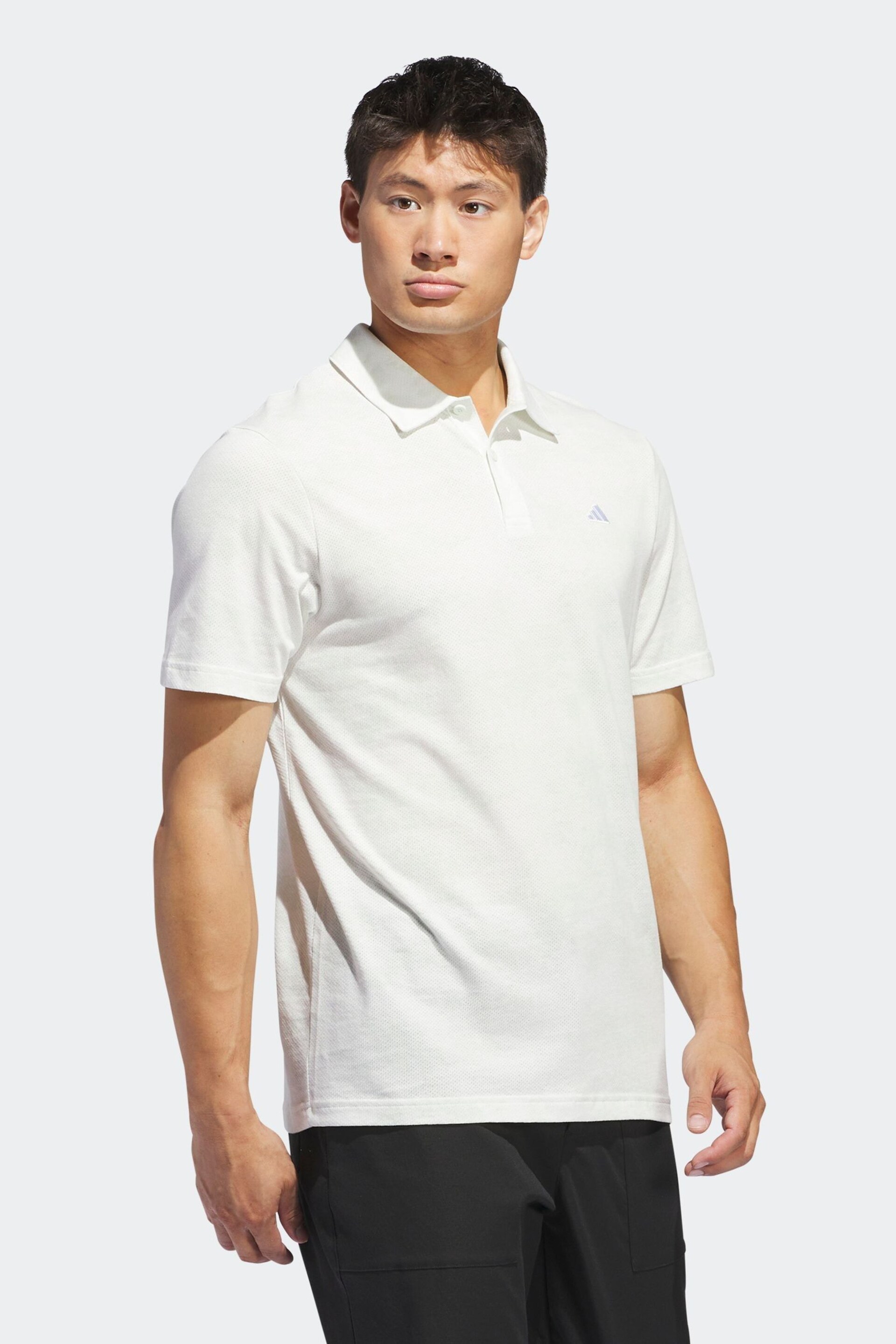 adidas Golf Light White Go To Printed Mesh Polo Shirt - Image 4 of 7