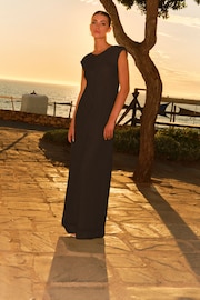 Black Twist Front Sleeveless Textured Jersey Maxi Summer Dress - Image 1 of 5