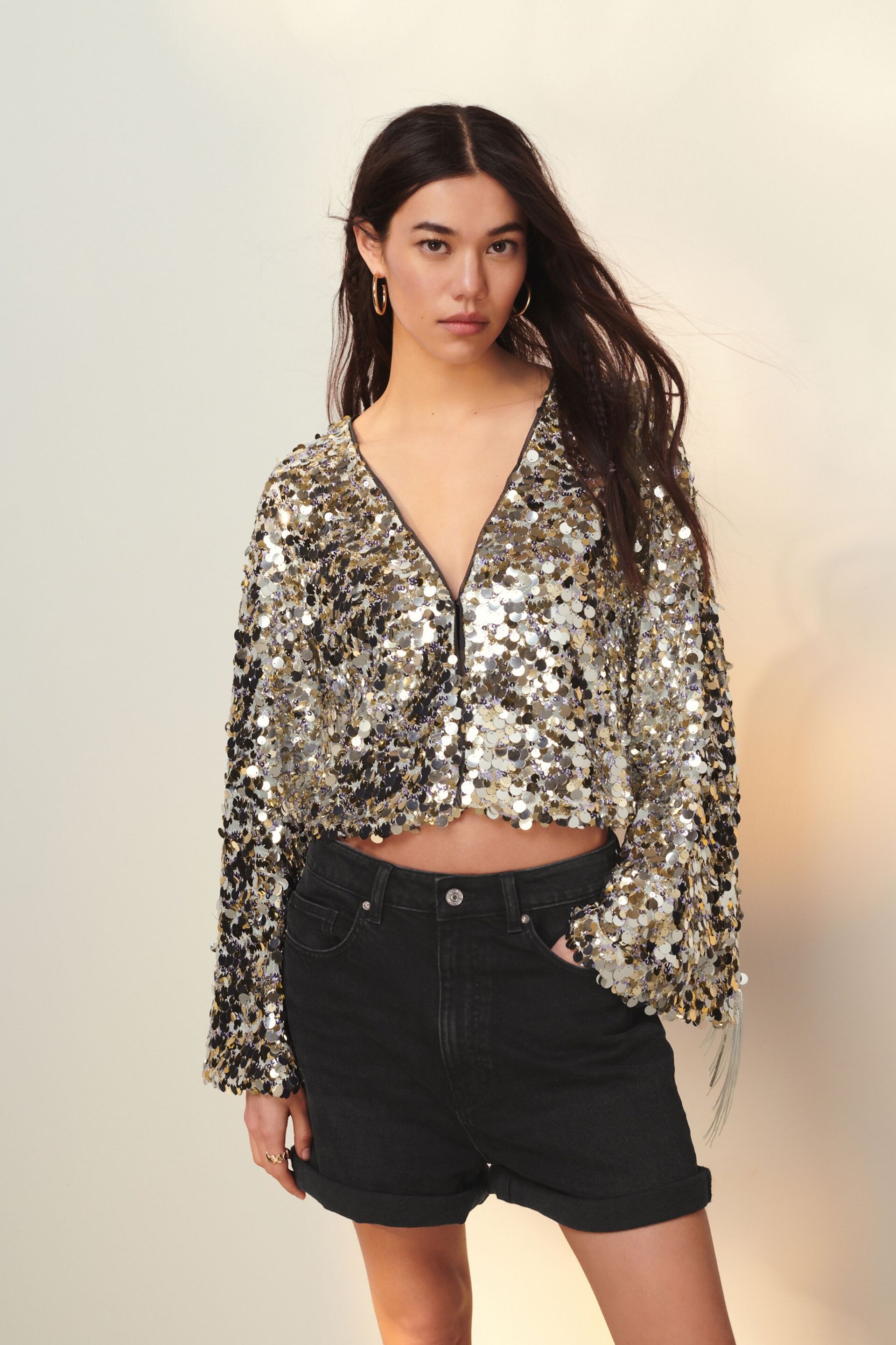 Silver Sequin Fringe Kimono Jacket - Image 2 of 6