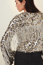 Silver Sequin Fringe Kimono Jacket - Image 4 of 6