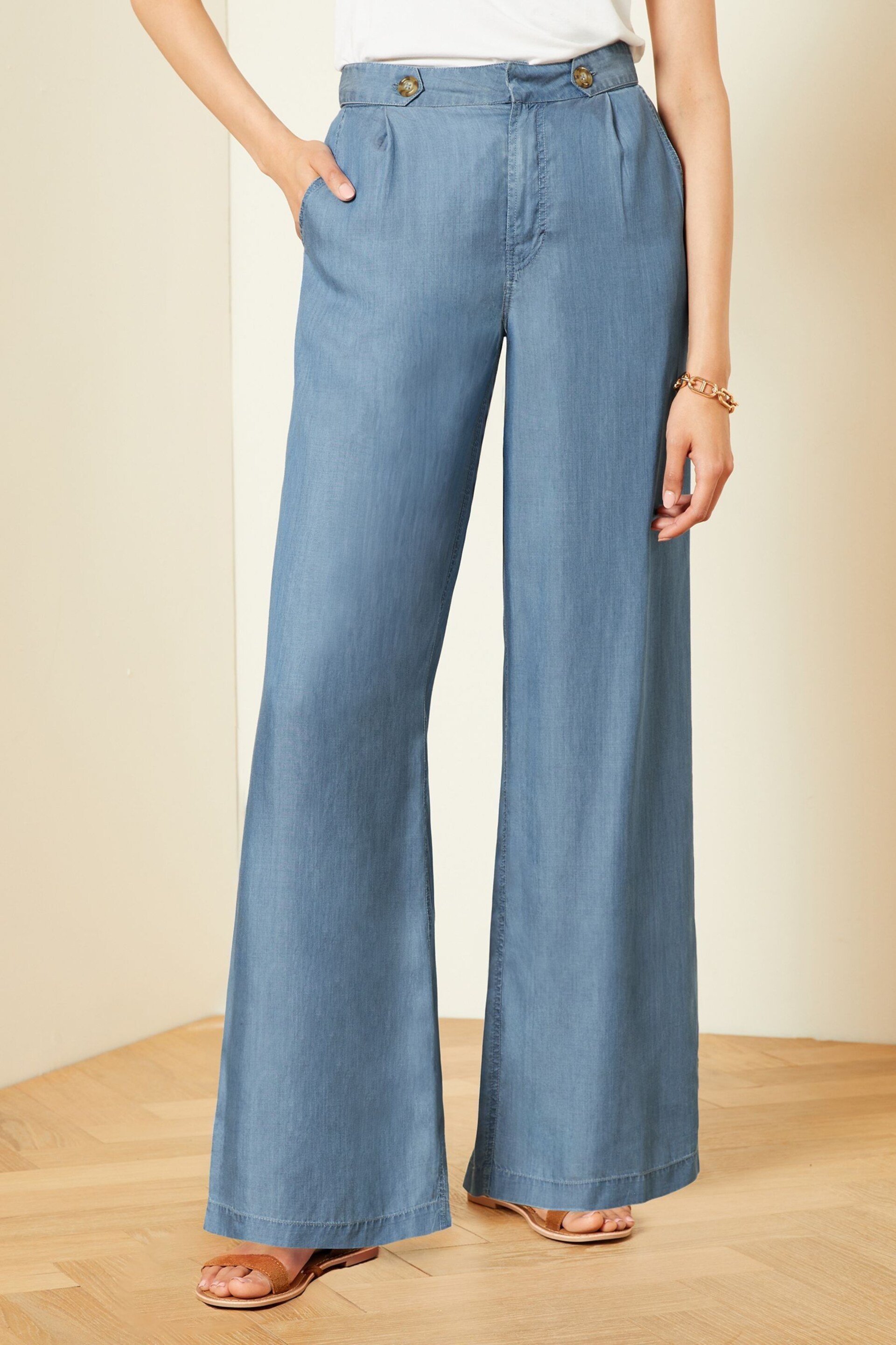 Love & Roses Blue Tencel High Waist Wide Leg Tailored Trousers - Image 1 of 4