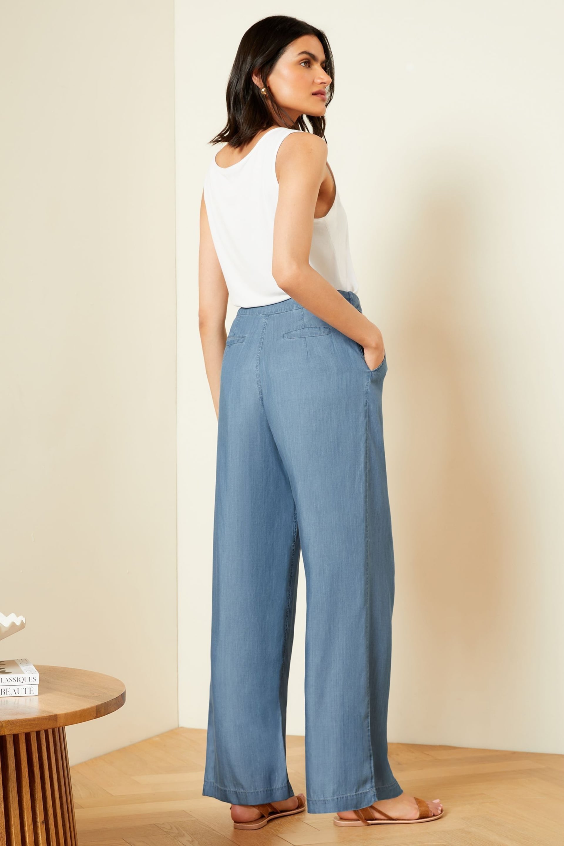 Love & Roses Blue Tencel High Waist Wide Leg Tailored Trousers - Image 3 of 4