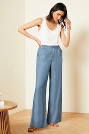 Love & Roses Blue Tencel High Waist Wide Leg Tailored Trousers - Image 4 of 4