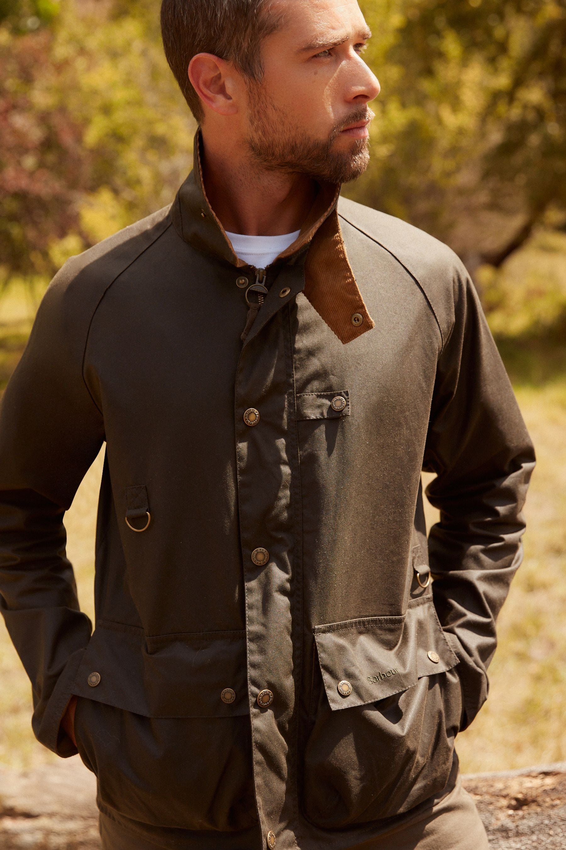 Barbour utility waxed shop jacket olive