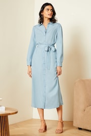 Love & Roses Light Blue TENCEL™ Long Sleeve Midi Shirt Dress - Image 1 of 4