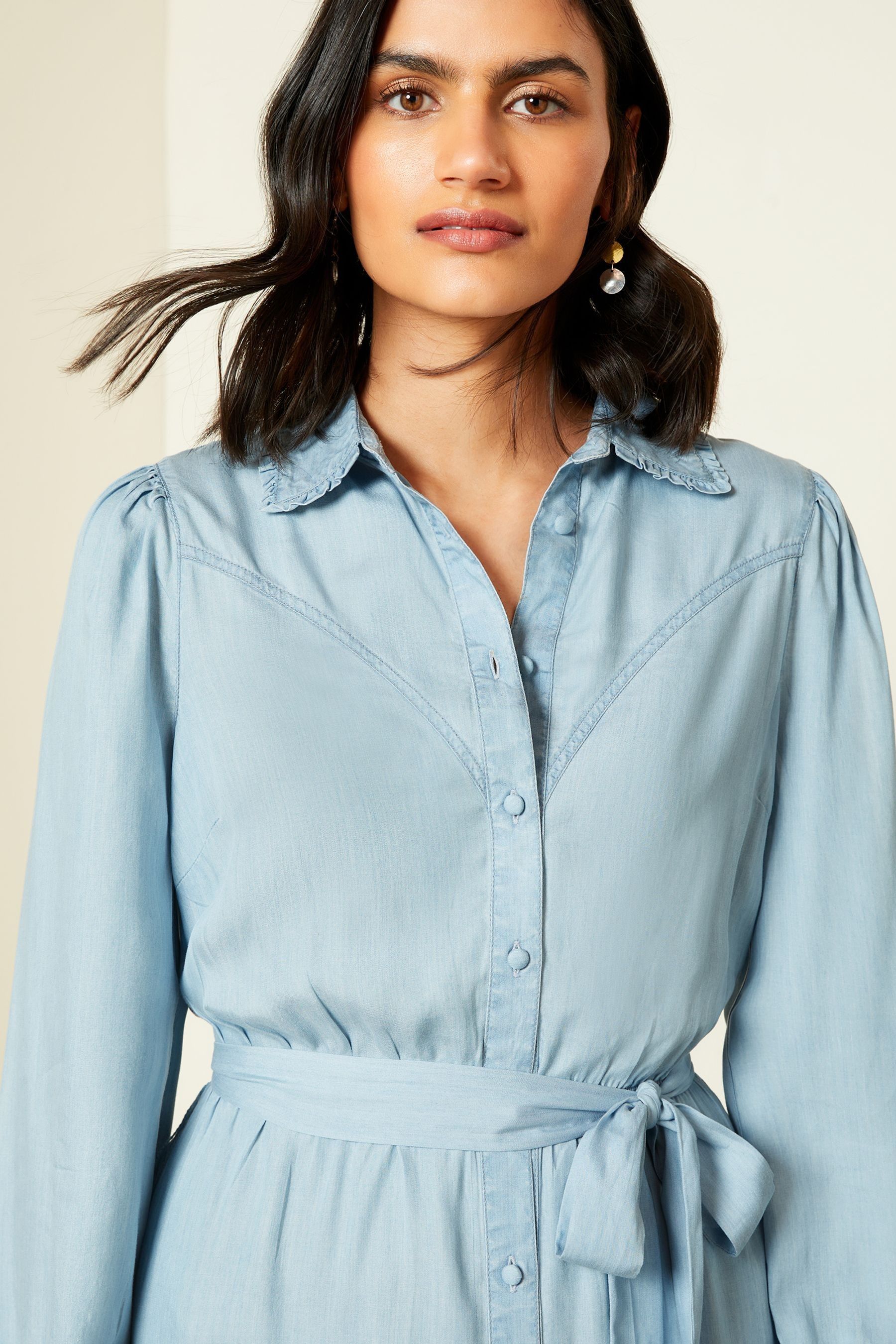Buy Love Roses Light Blue TENCEL Long Sleeve Midi Shirt Dress from Next Luxembourg