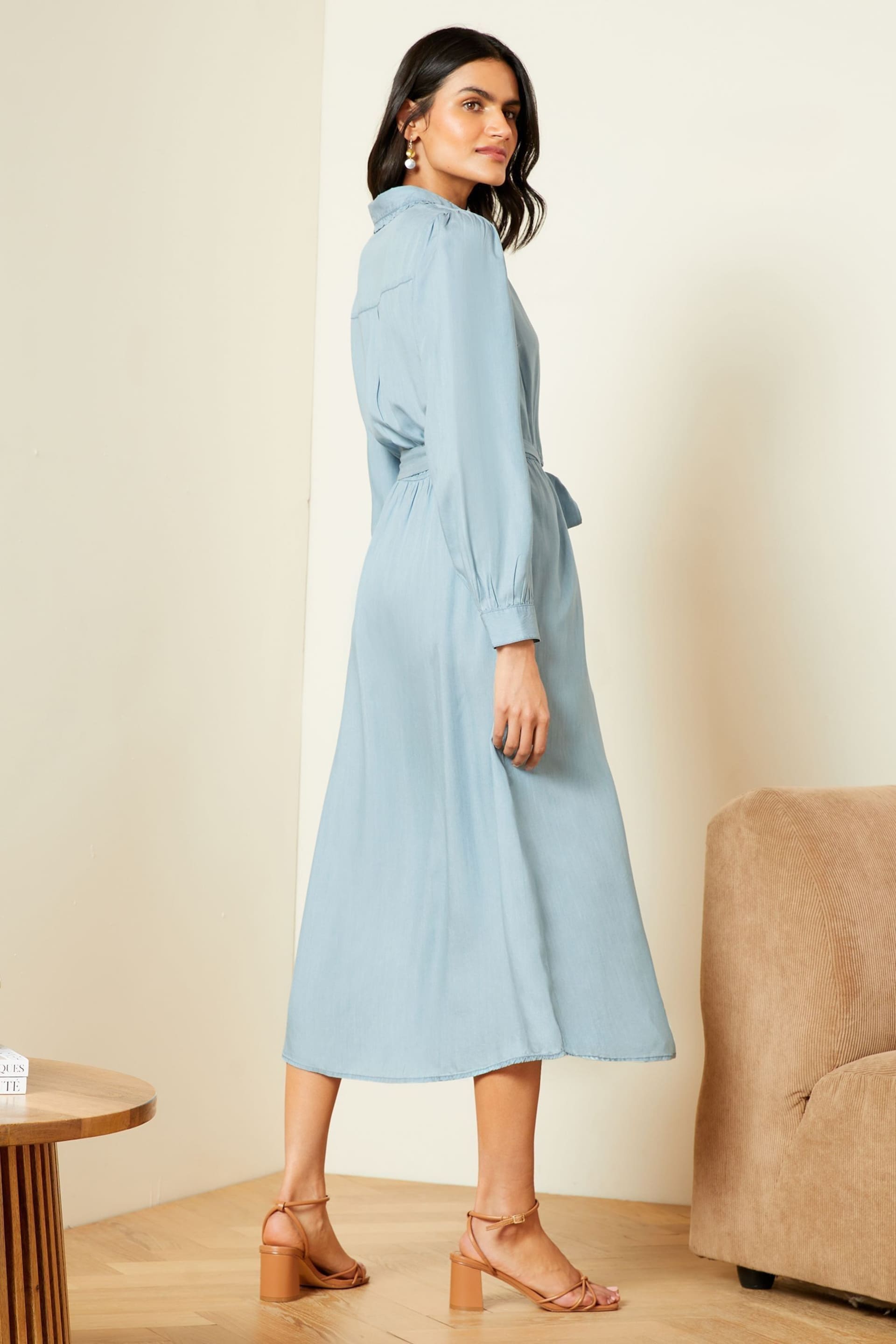 Love & Roses Light Blue TENCEL™ Long Sleeve Midi Shirt Dress - Image 3 of 4