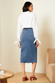 Love & Roses Mid Blue Denim Button Split Front Maxi Skirt - Image 3 of 4