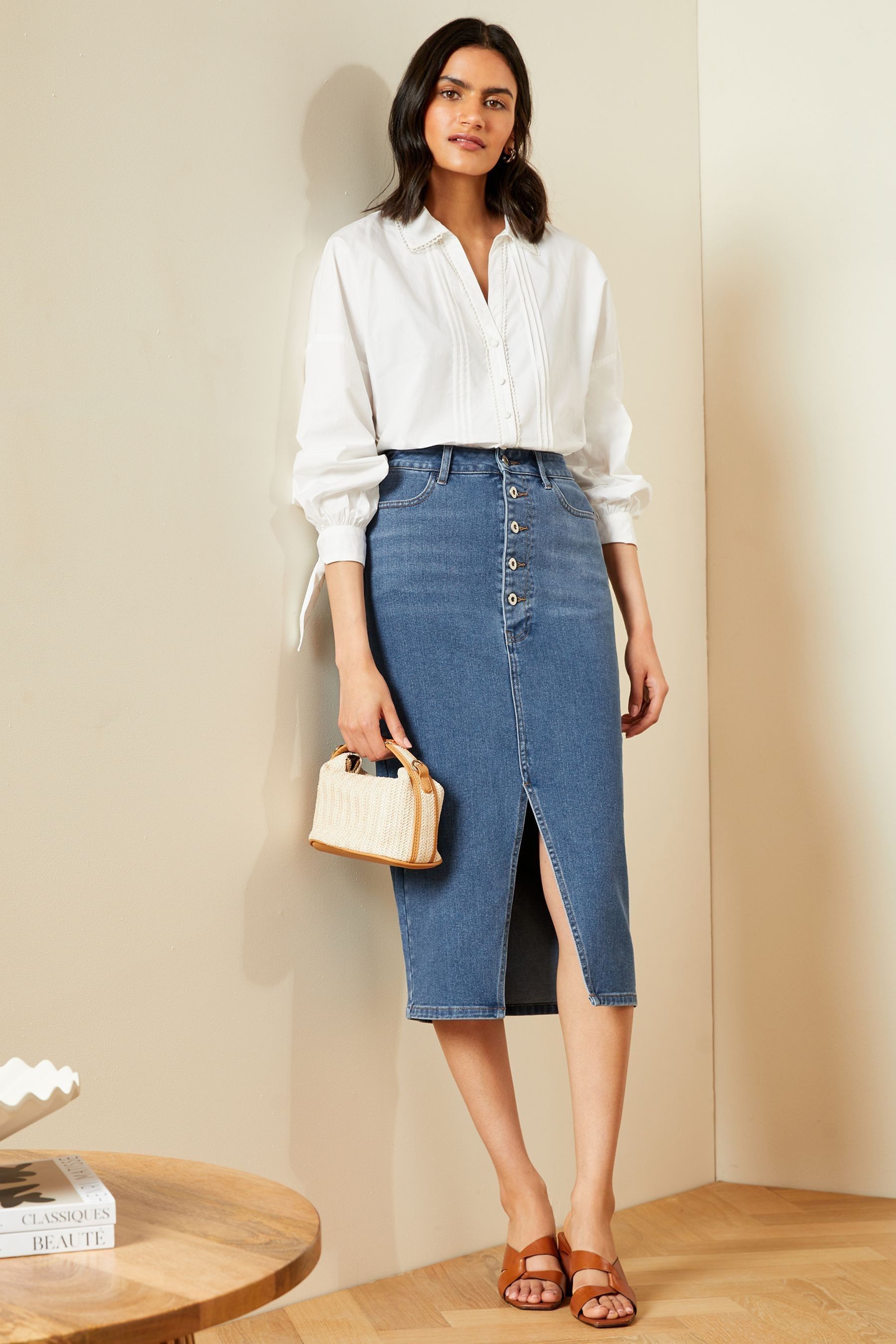 Button front denim skirt next store