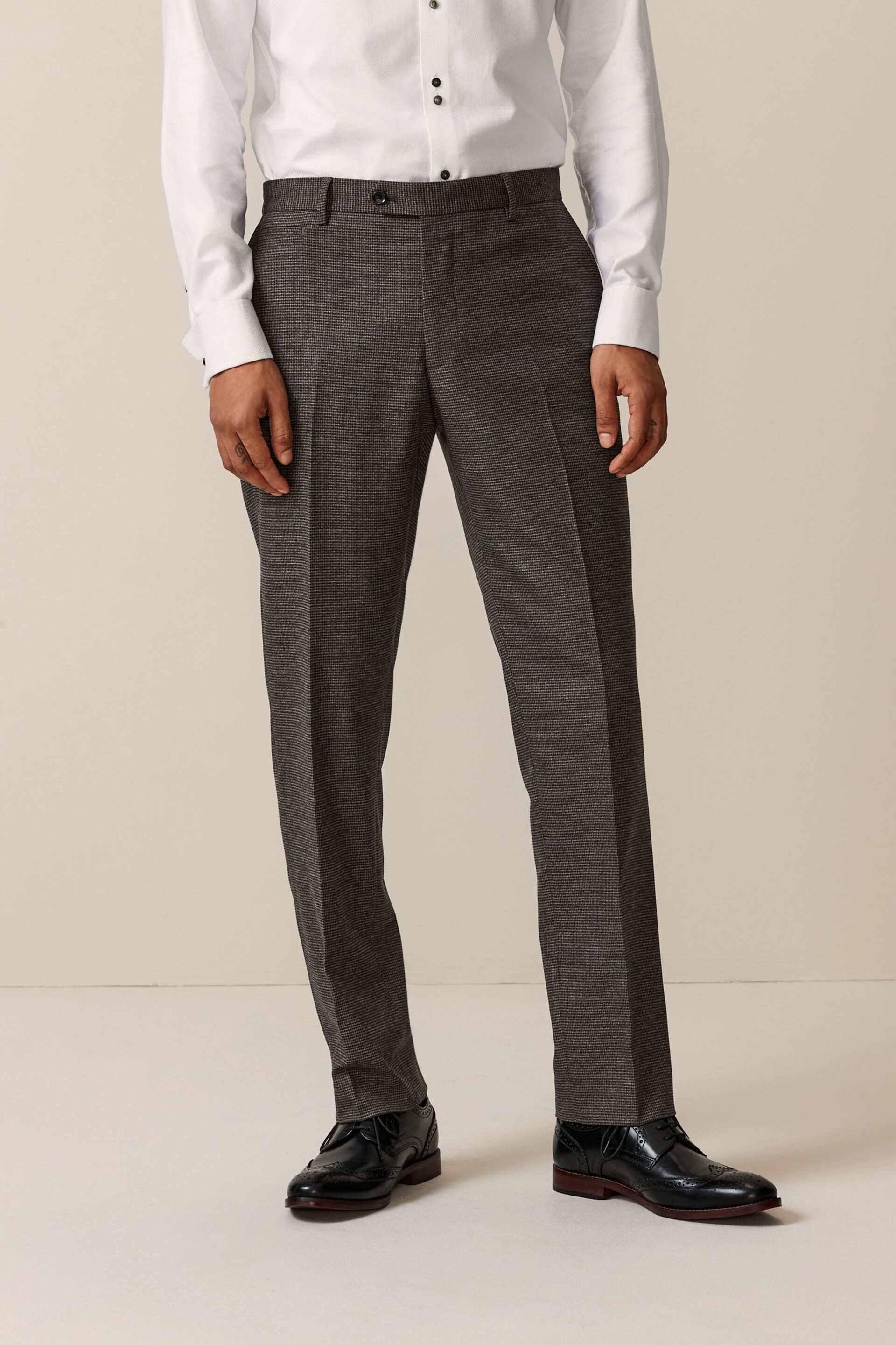 Brown Tailored Fit Trimmed Texture Suit Trousers - Image 1 of 9