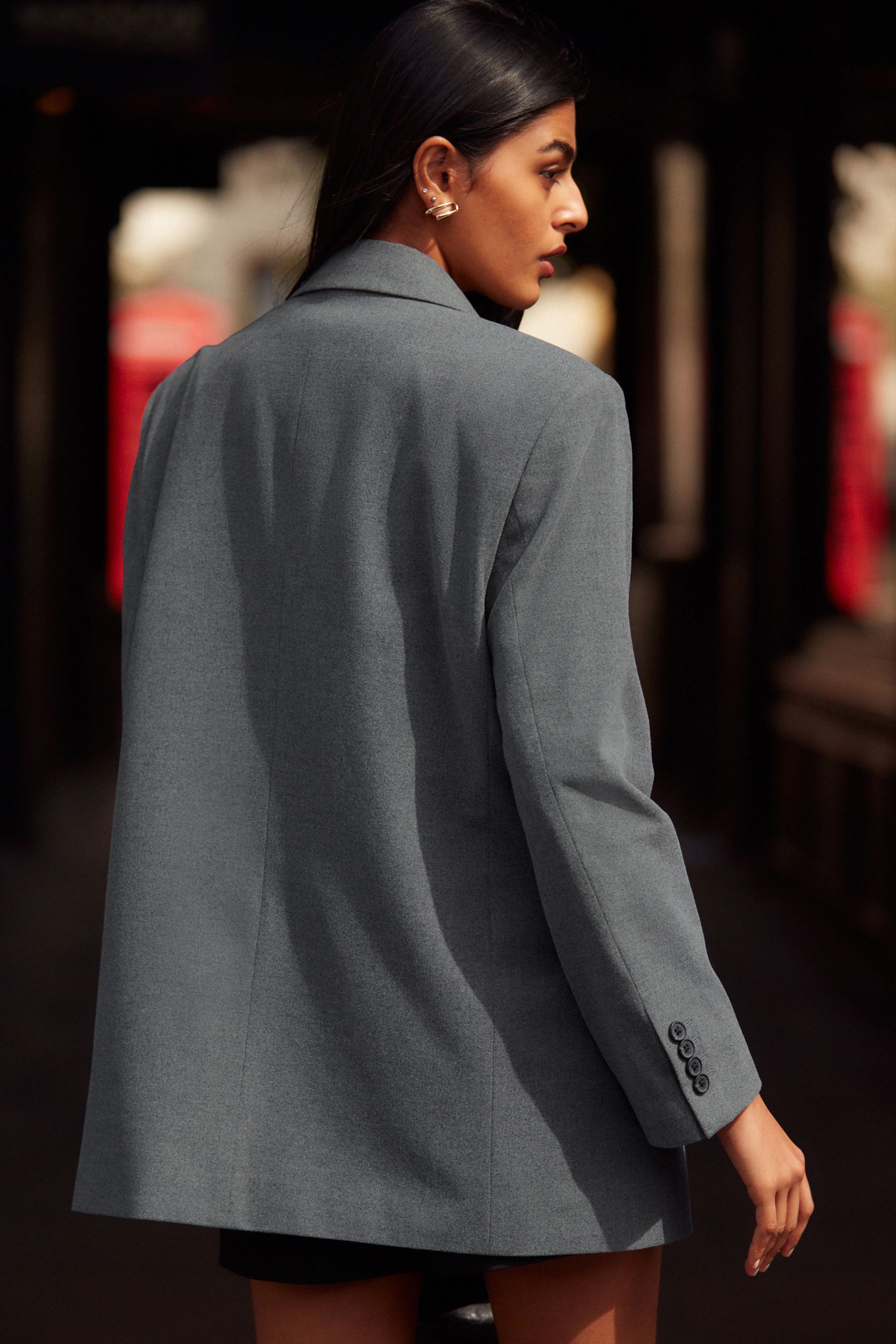 Buy Dark Grey Brushed Double Breasted Blazer from Next Oman