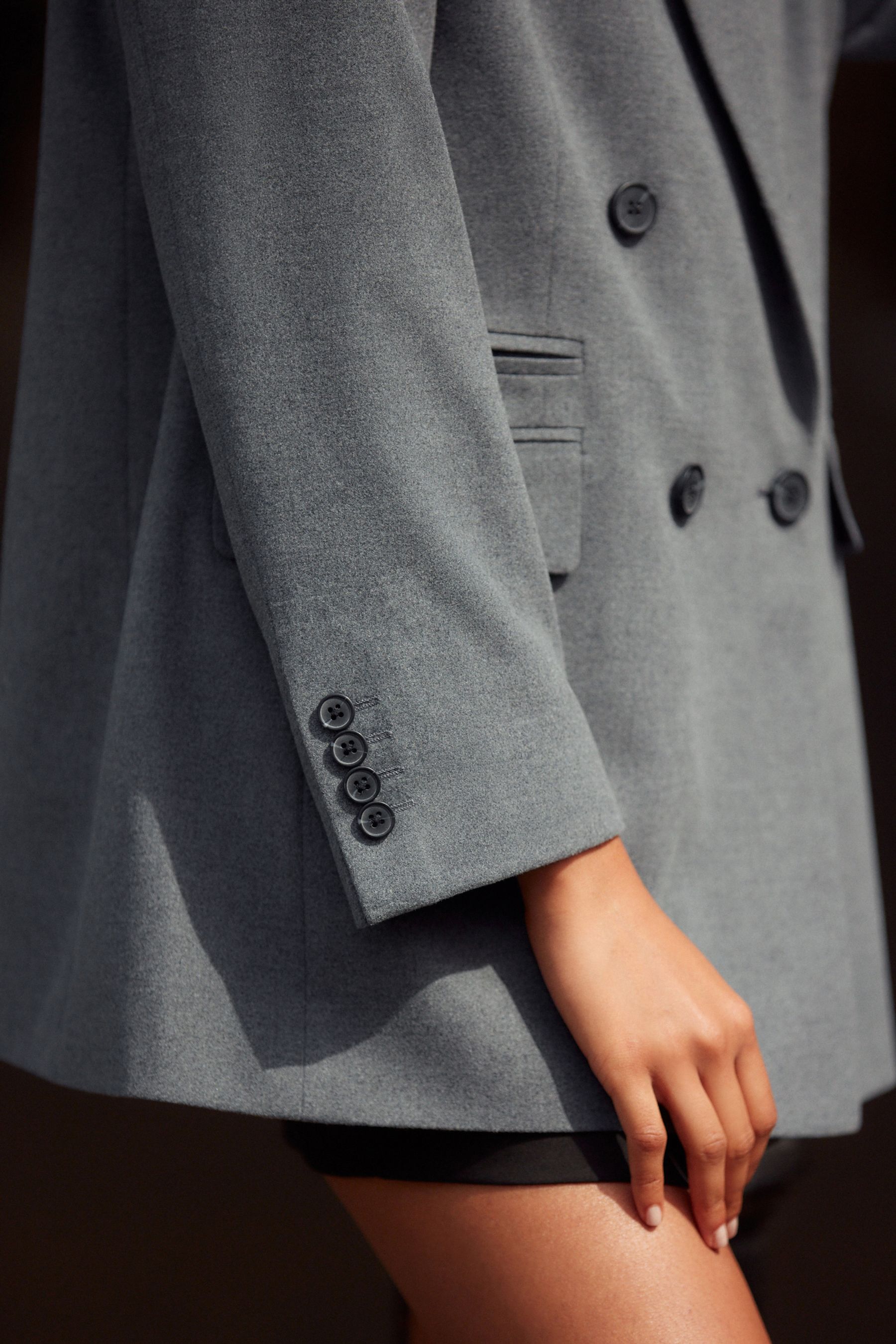 Buy Dark Grey Brushed Double Breasted Blazer from Next Luxembourg
