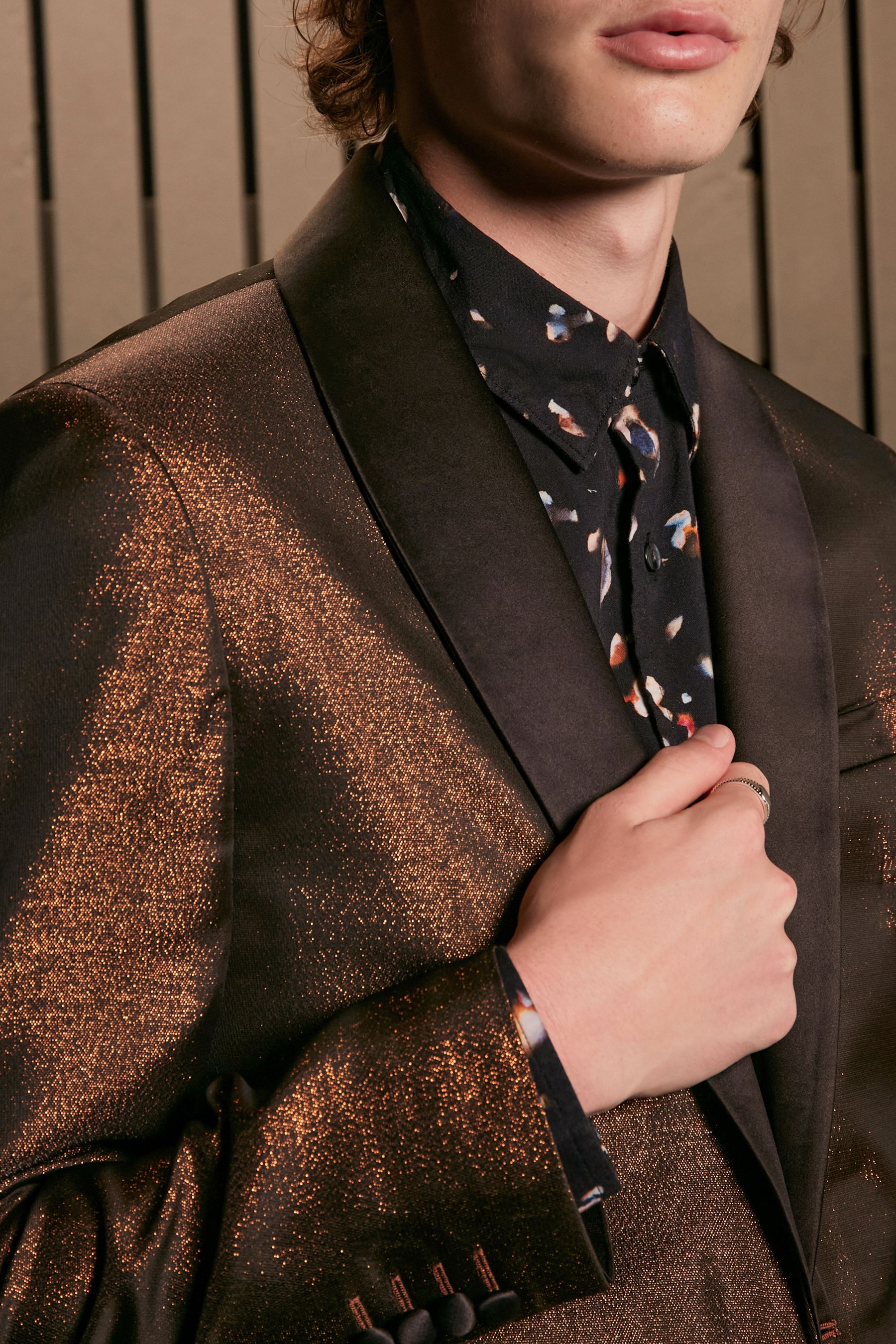 Buy Bronze EDIT Slim Glitter Tuxedo Suit Jacket from Next Luxembourg