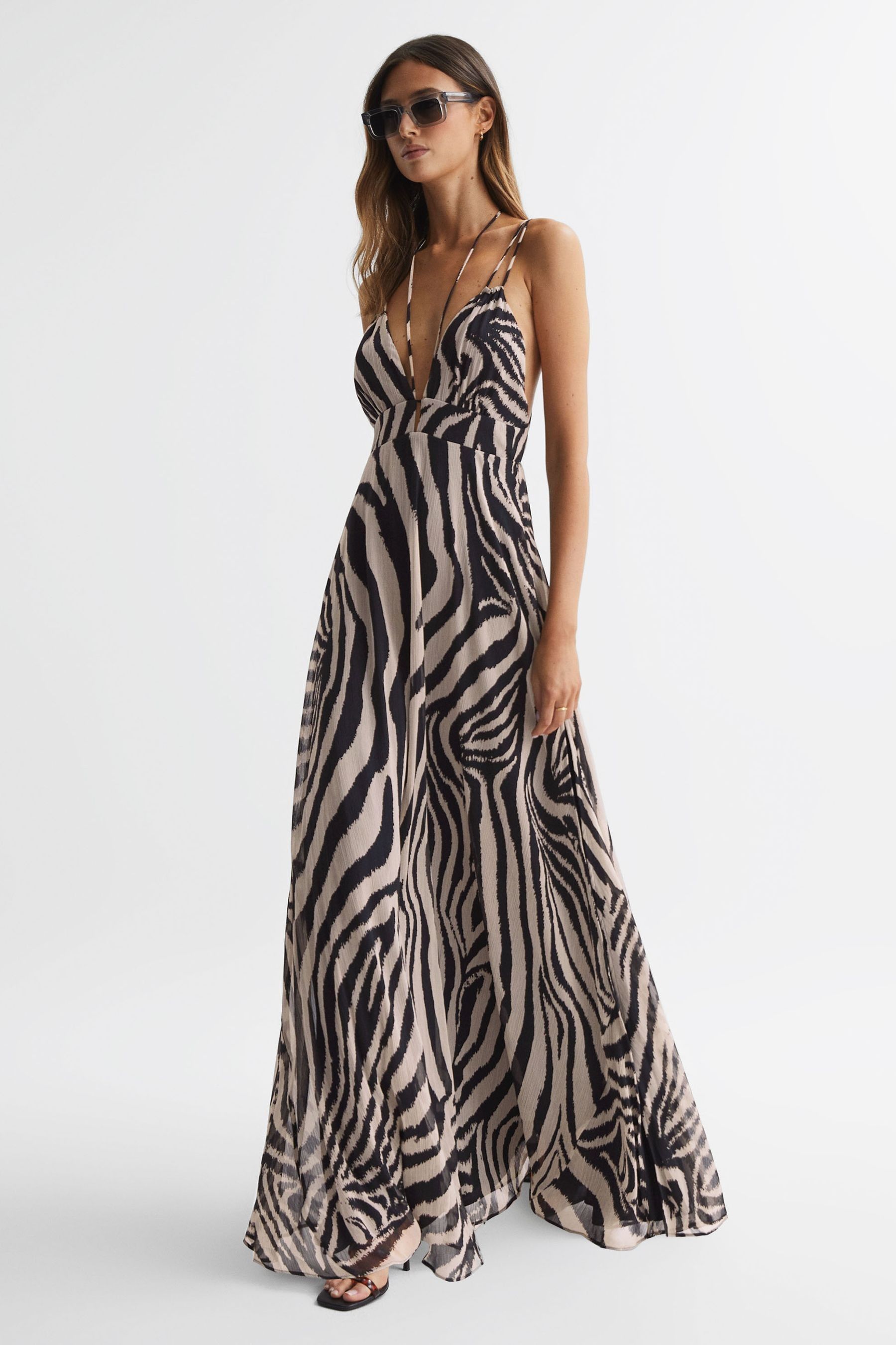 Buy Reiss Black White Vida Zebra Print Maxi Dress from Next Luxembourg
