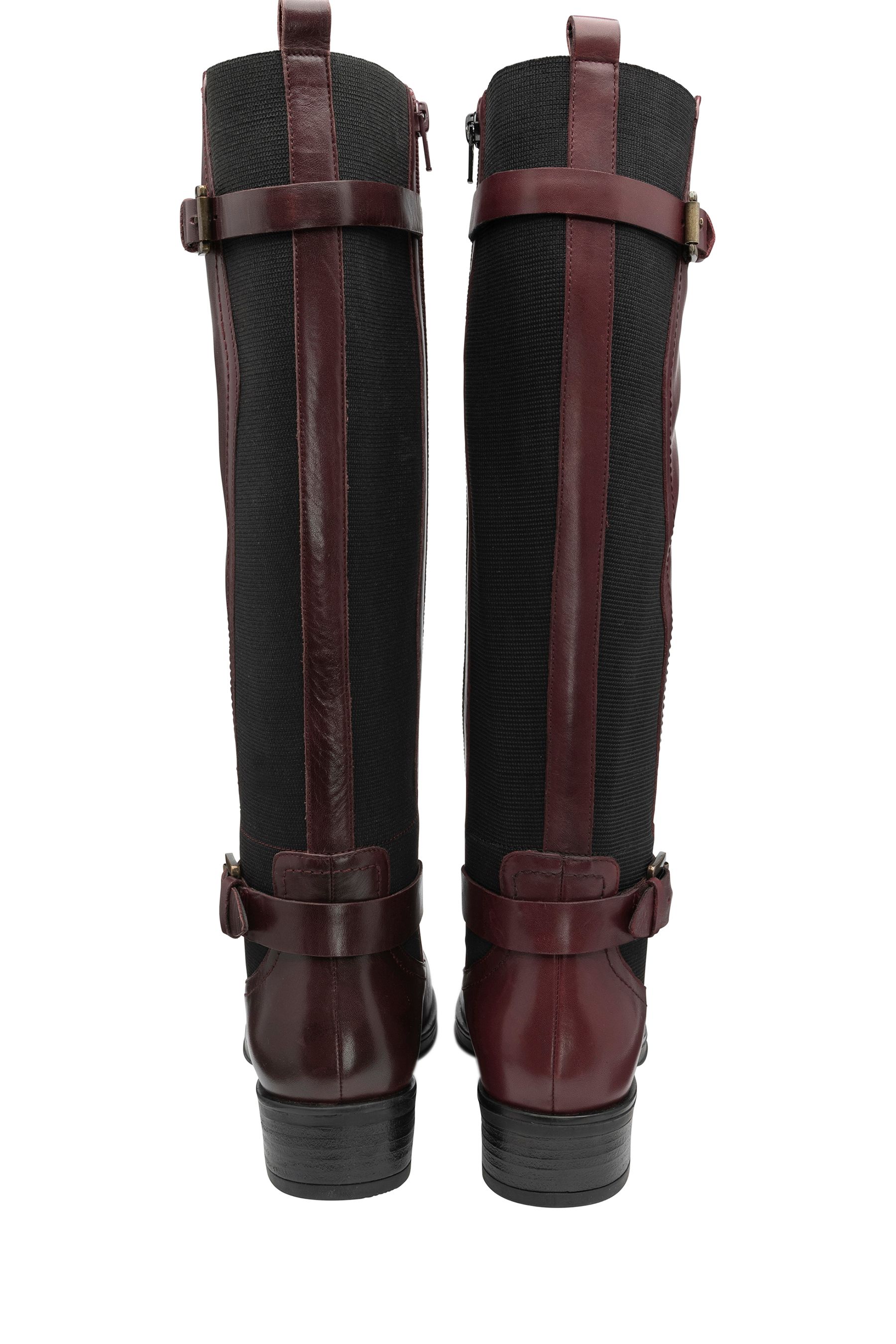 Red leather knee shop high boots uk