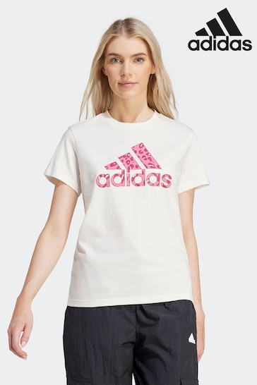 adidas LIght White Sportswear Floral Graphic Big Logo T-Shirt