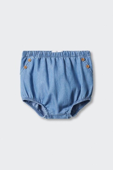 Mango Blue Cotton Blend Shorts