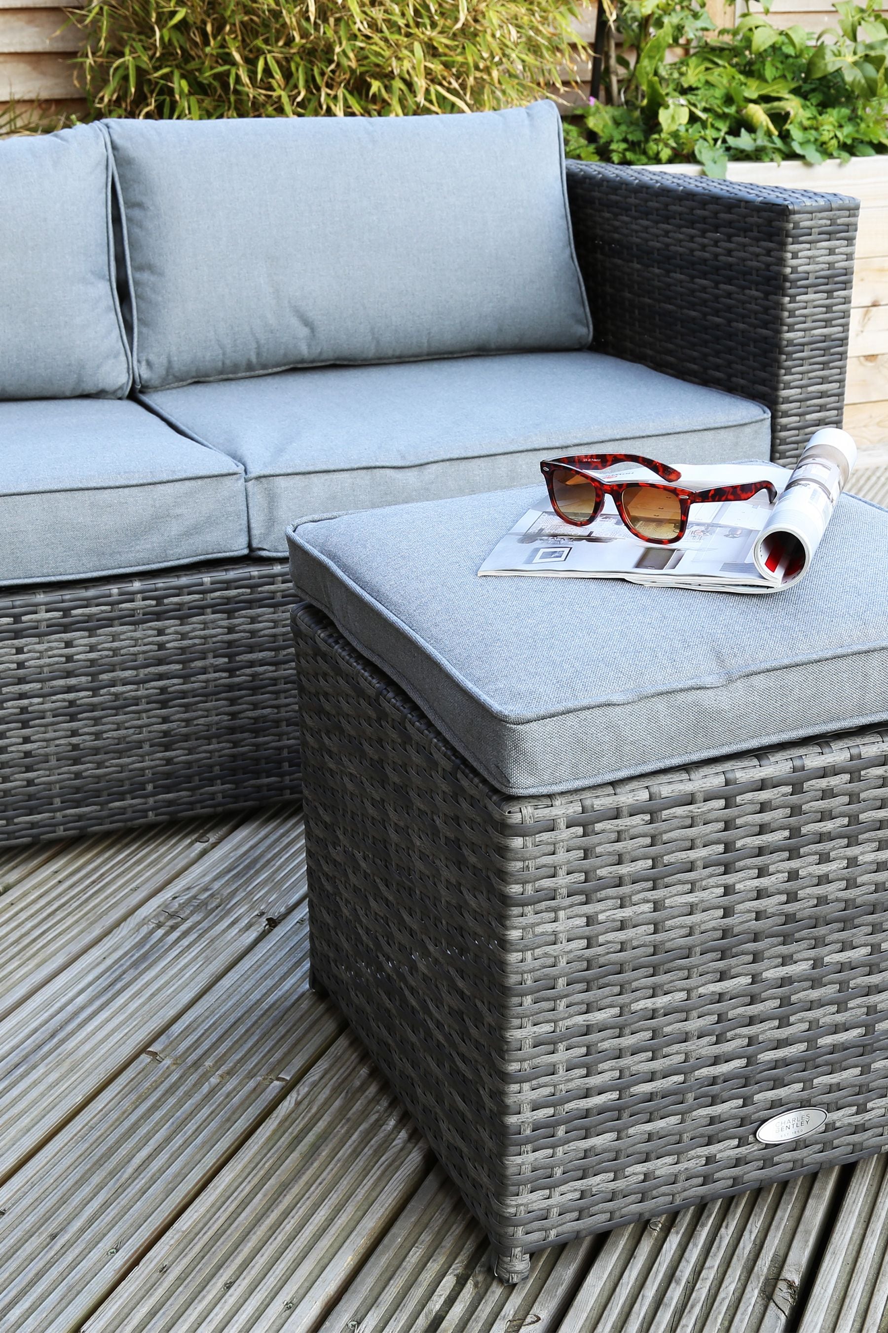 Charles Bentley Grey Pair of Garden Rattan Footstools