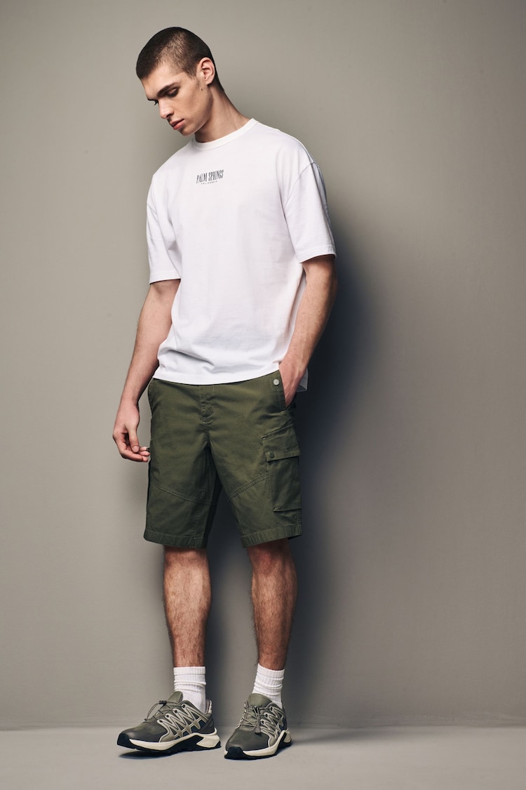 Khaki Green Lightweight Stretch Utility Cargo Shorts - Image 2 of 10