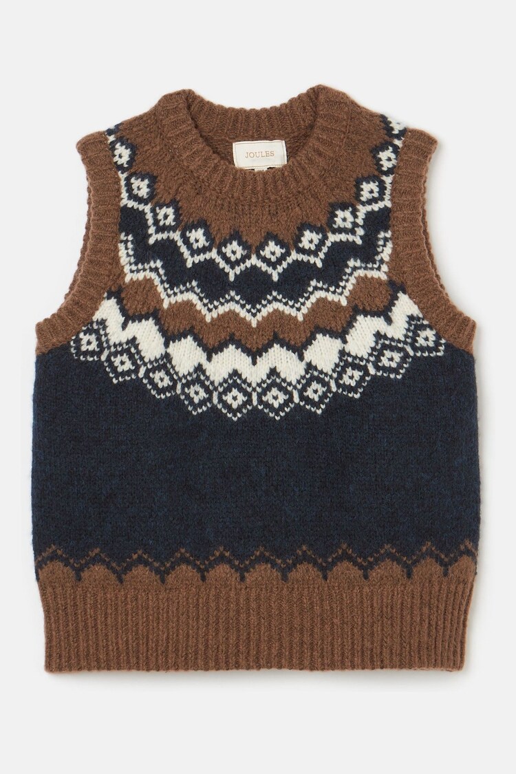 Joules Lowry Brown Knitted Fair Isle Vest - Image 7 of 7