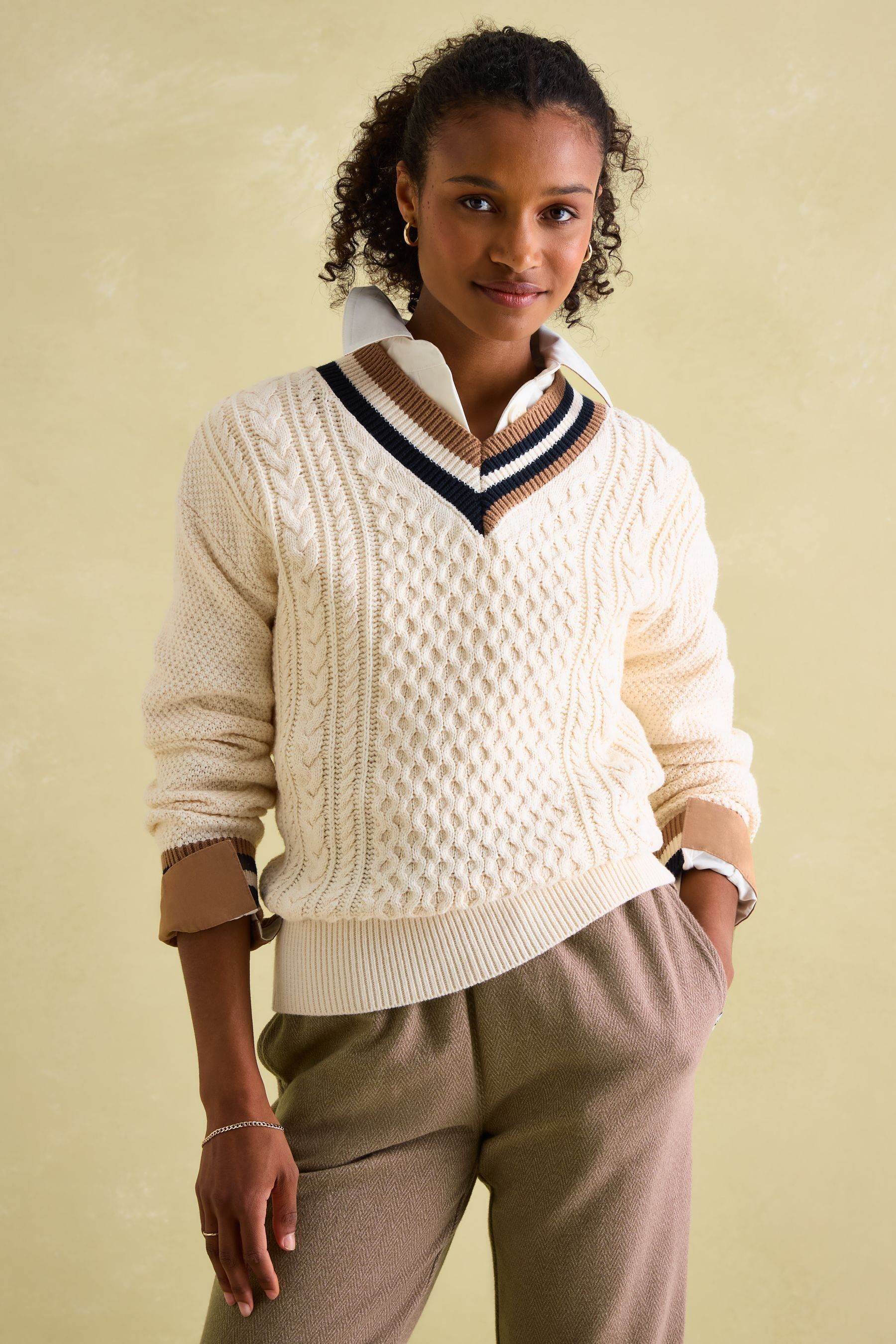 Buy Joules Dawson Cream Cable Knit Cricket Jumper from Next Luxembourg