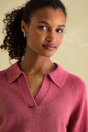 Joules Mia Raspberry Pink Pointelle Jumper with Open Collar - Image 3 of 6