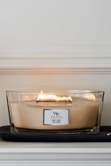 Woodwick Cream Ellipse Scented Candle with Crackle Wick White Honey