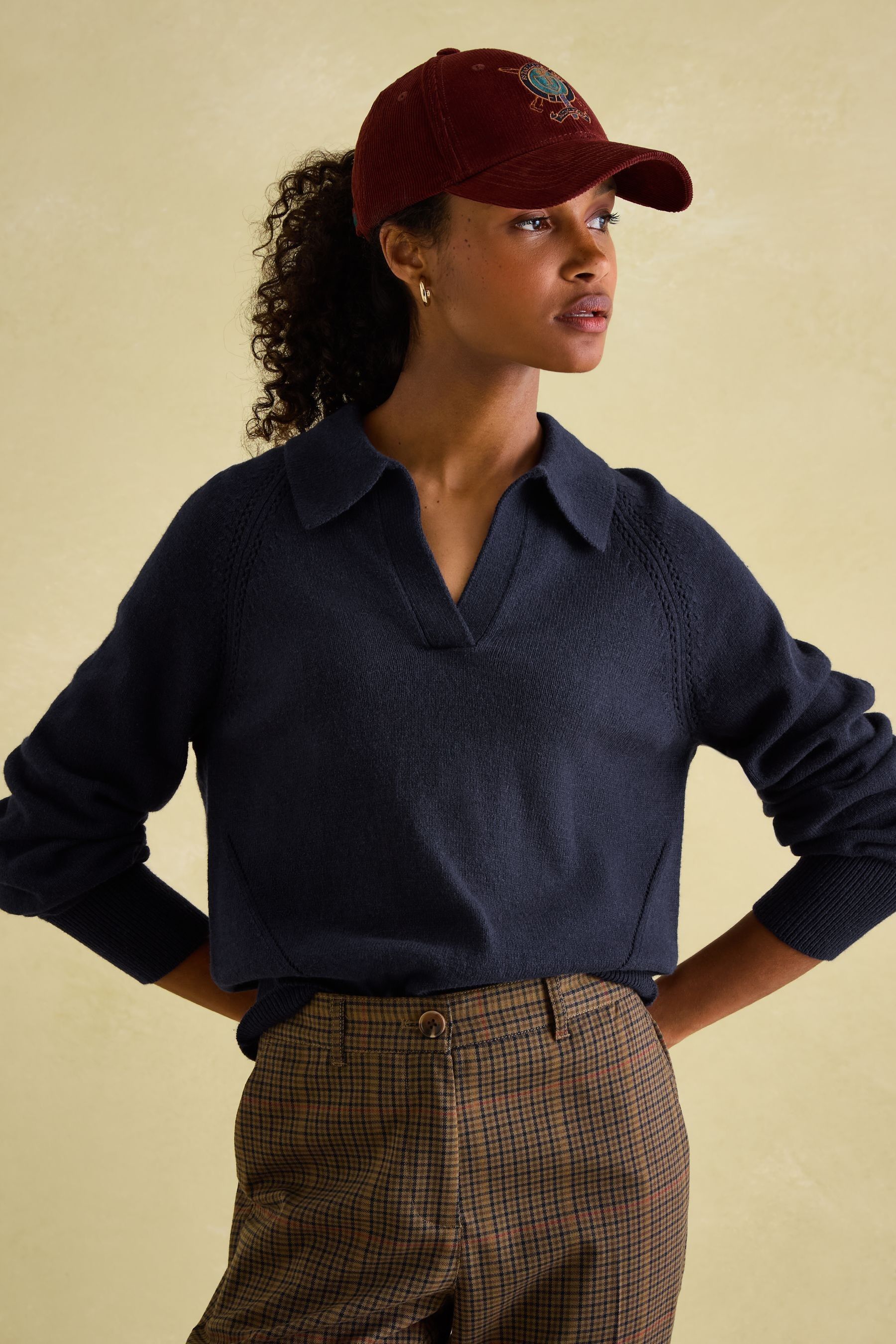 Joules Mia Pointelle Open Collar Jumper