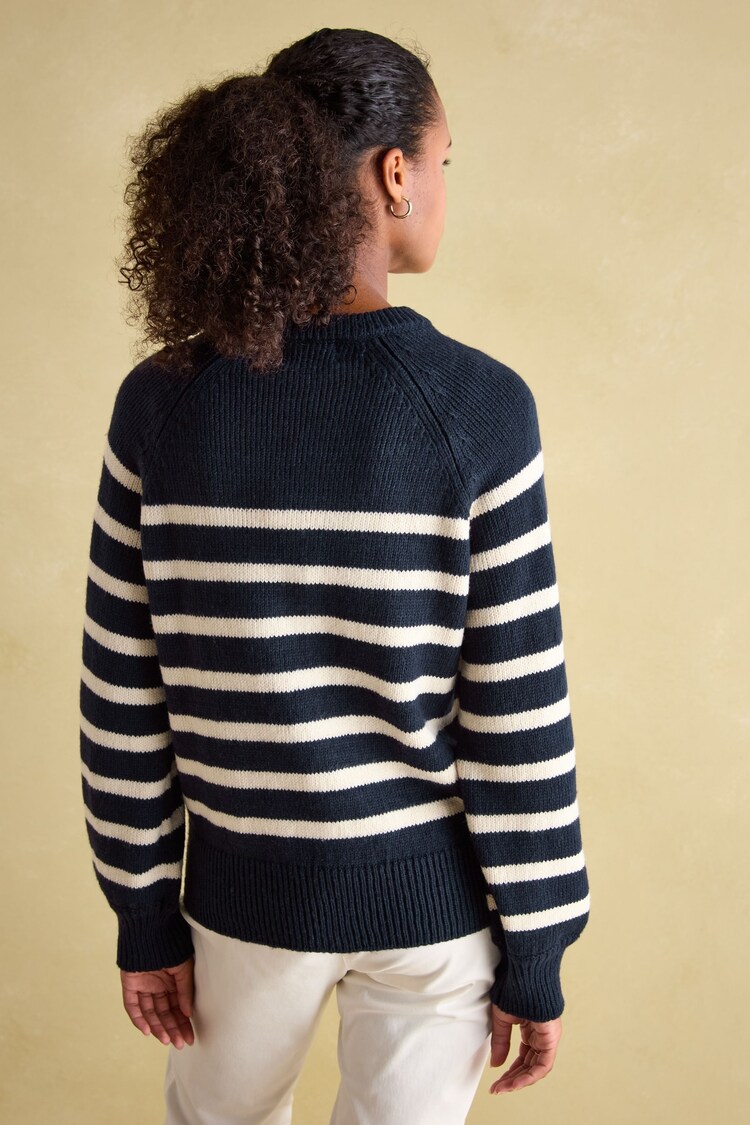 Joules Agnes Navy Striped Button Neck Jumper - Image 2 of 8