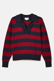 Joules Maddie Red/Navy V Neck Stripe Jumper with Collar - Image 6 of 6