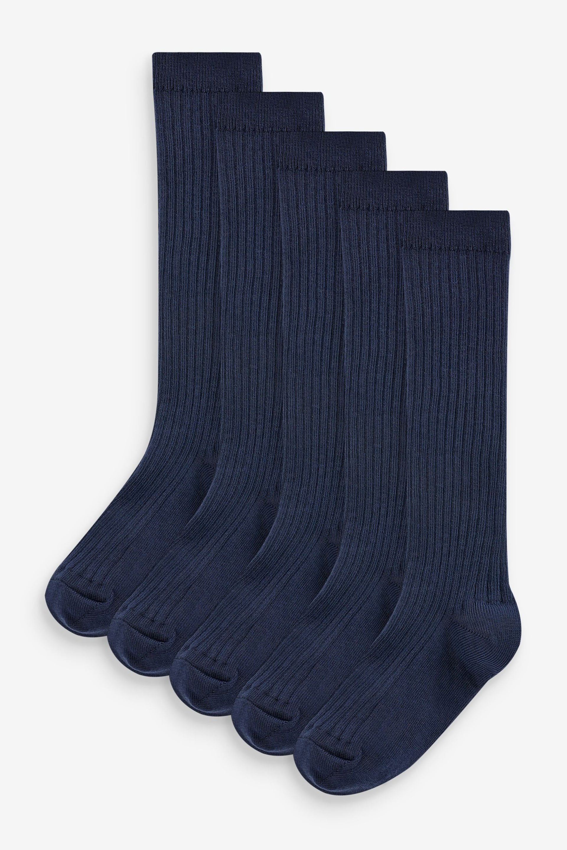 Navy 5 Pack Cotton Rich Knee High Socks - Image 1 of 2