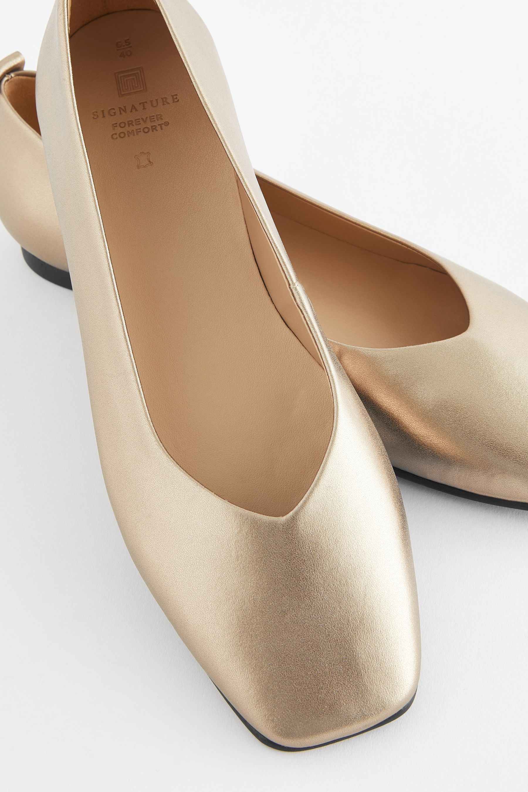 Buy Gold Signature Leather Hi Cut Ballerina Shoes from Next Luxembourg