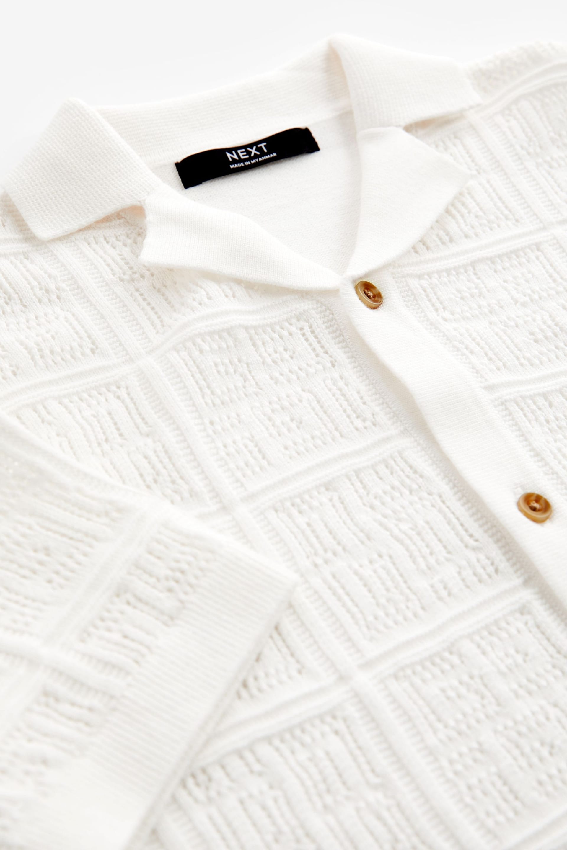 White Short Sleeve Textured Knit Shirt (3-16yrs) - Image 4 of 4