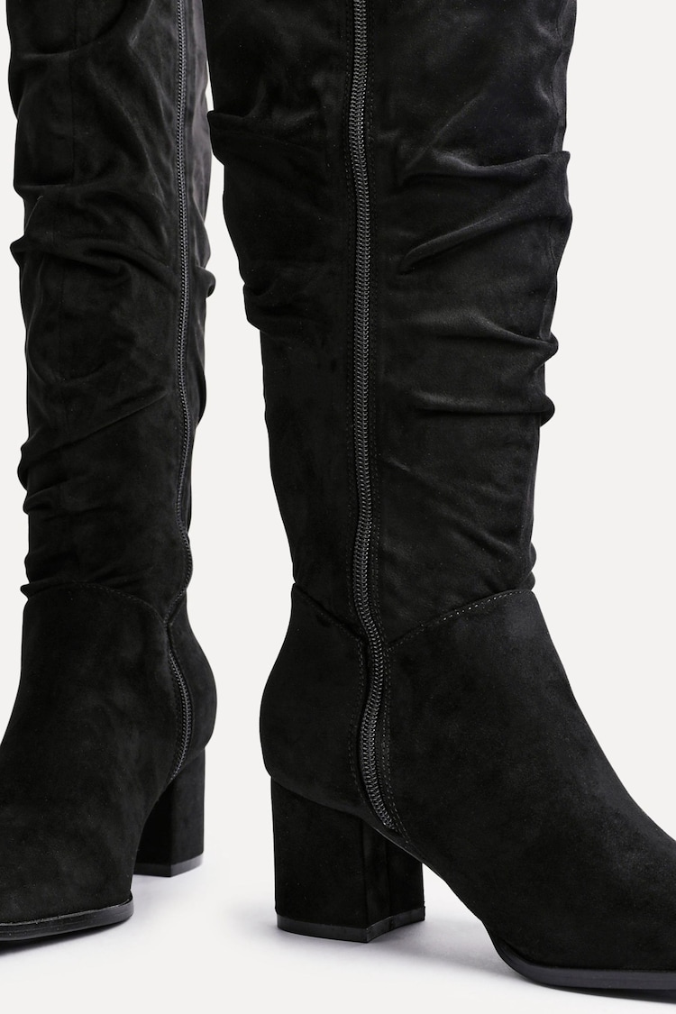 Buy Linzi Black Margot Faux Suede Square Toe Block Heel Knee High Boots ...
