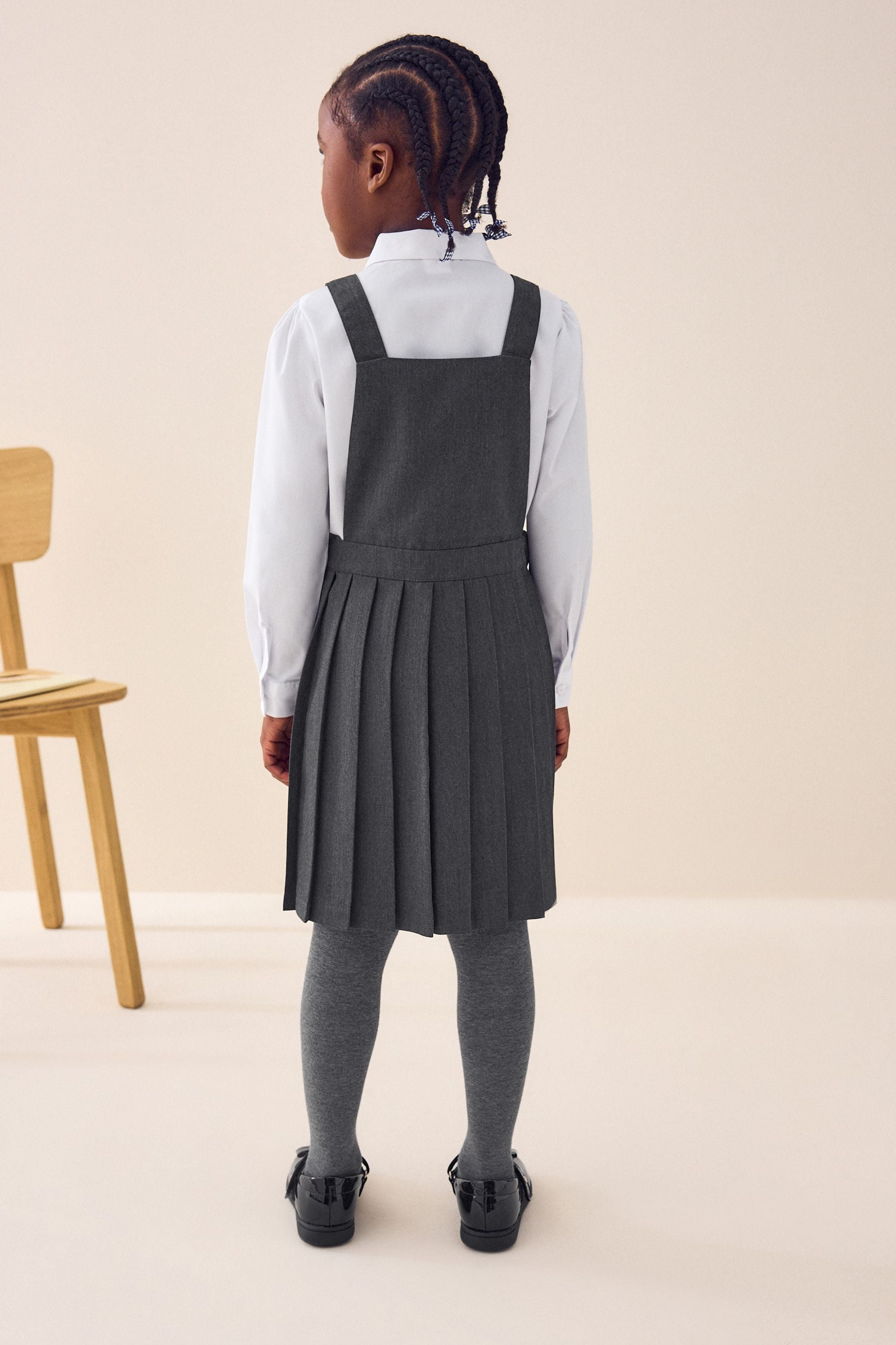 Grey Pleated Tabard Pinafore School Dress 3 14yrs
