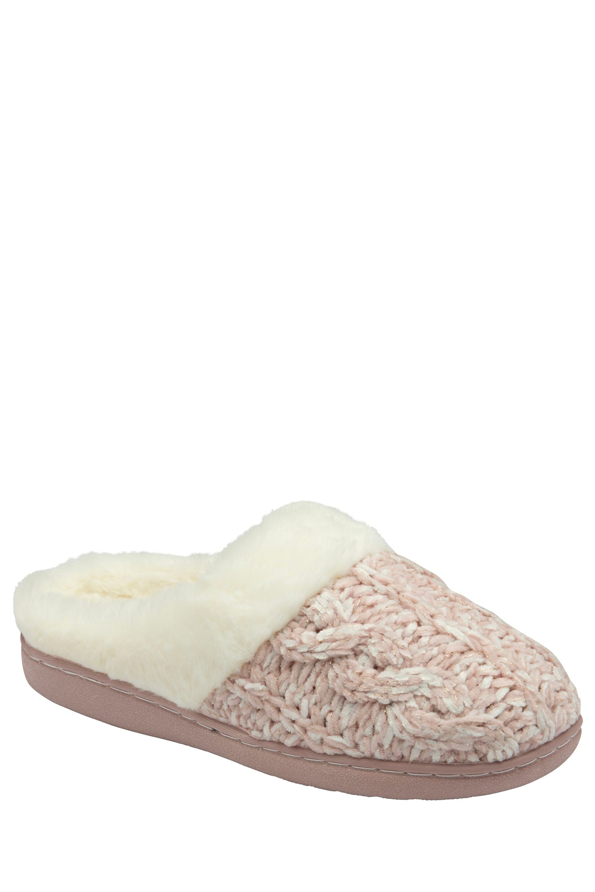 Dunlop Pink Ladies Knitted Closed Toe Mule Slippers - Image 1 of 4