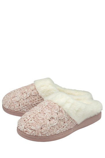 Dunlop Pink Ladies Knitted Closed Toe Mule Slippers